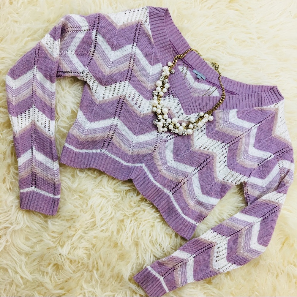 💜 Lavender & White Lightweight Cropped Sweater